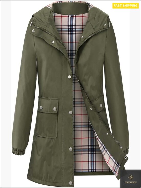 Jackets & Blazers - Waterproof Hooded Rain Jacket Lightweight Long Trench Coat Elastic Cuffs Zip